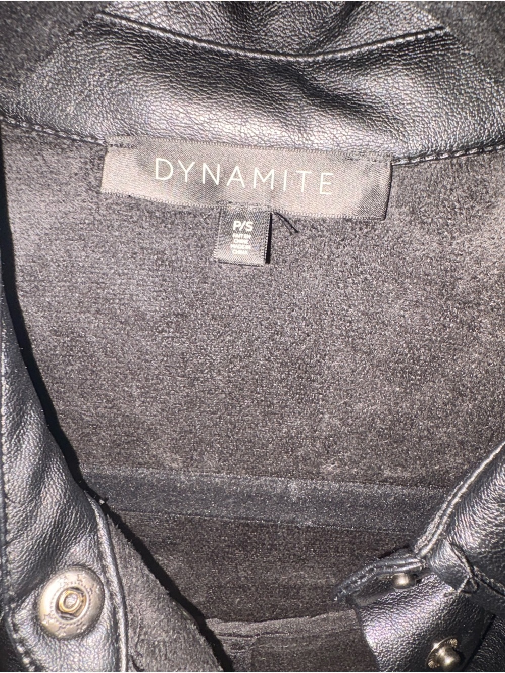 Dynamite Black Faux Leather Women's Jacket with Snap Details